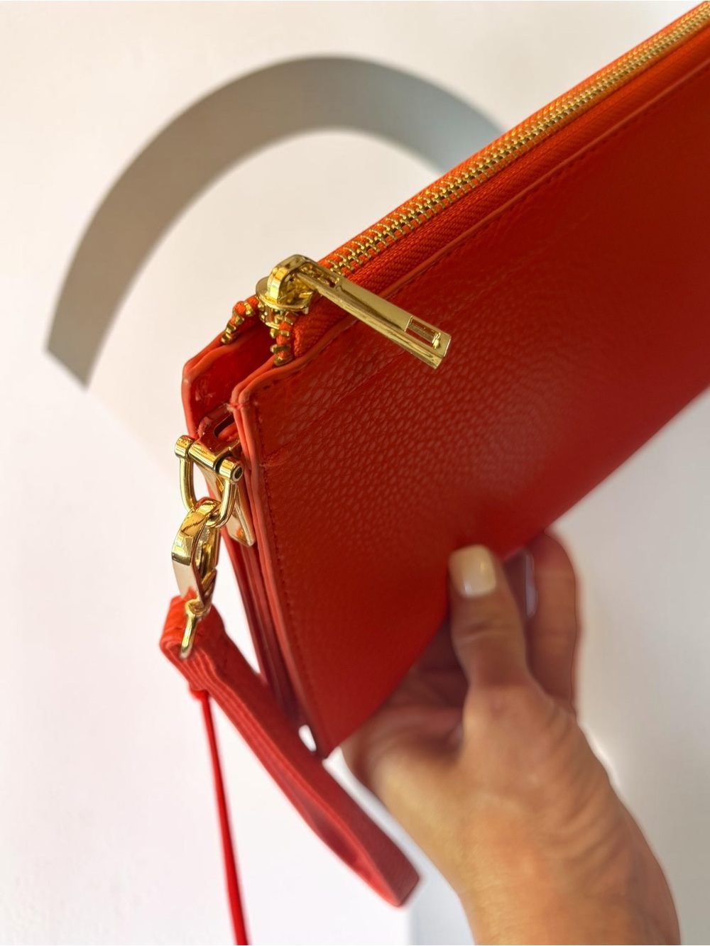 Gorgeous Poppy Red Flat Envelope Clutch Purse w/ Shiny Gold Accents